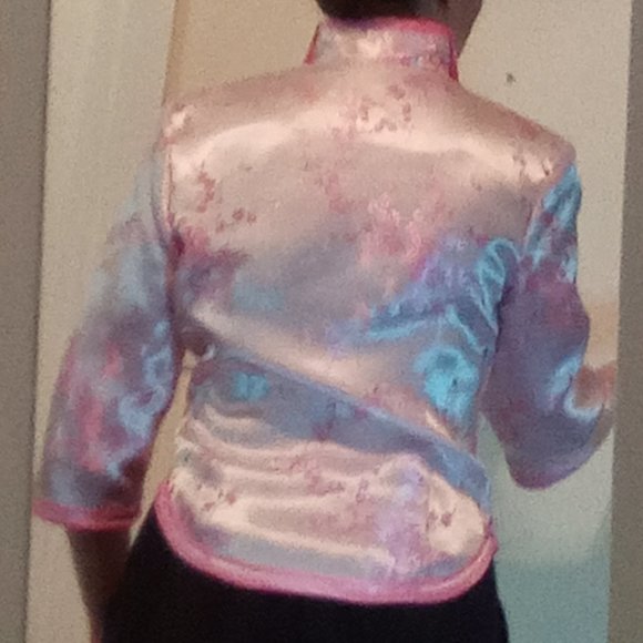 Pink Chinese Formal Traditional Cherry Blossom Shirt Women's Small Frog Ties - Picture 5 of 13